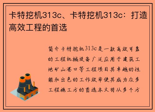 卡特挖机313c、卡特挖机313c：打造高效工程的首选