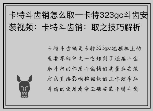 卡特斗齿销怎么取—卡特323gc斗齿安装视频：卡特斗齿销：取之技巧解析